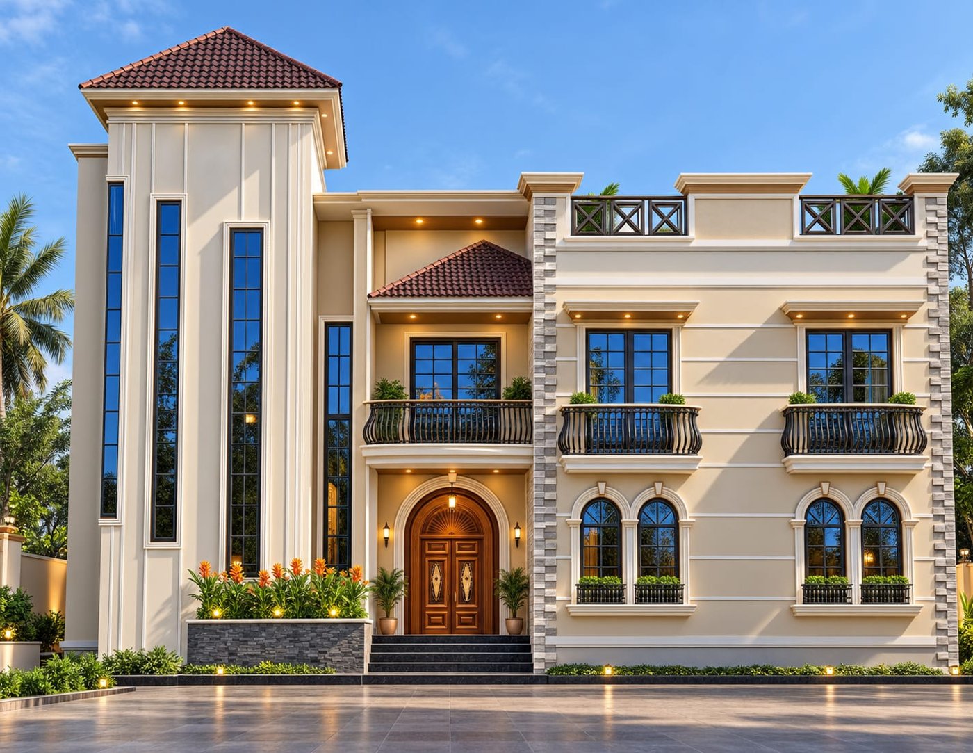Two-storey villa with a tile-roofed tower, Narail