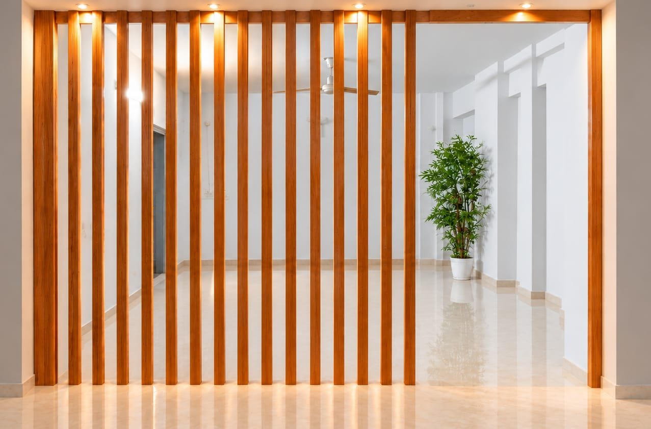 Vertical timber fin partition