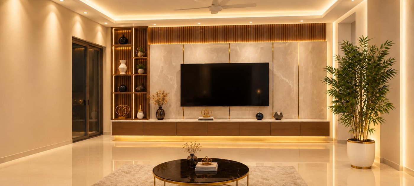 Living room with floating TV console