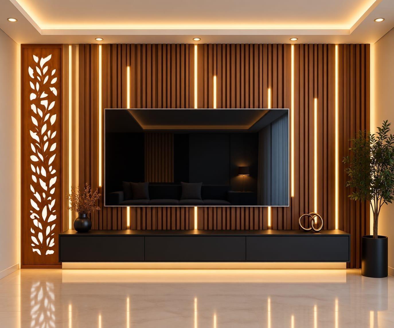 Timber fin TV wall